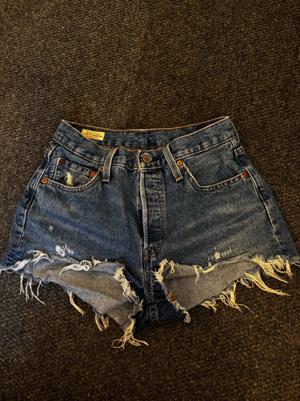 Signature by Levi Strauss Distressed Dark Blue Denim Shorts